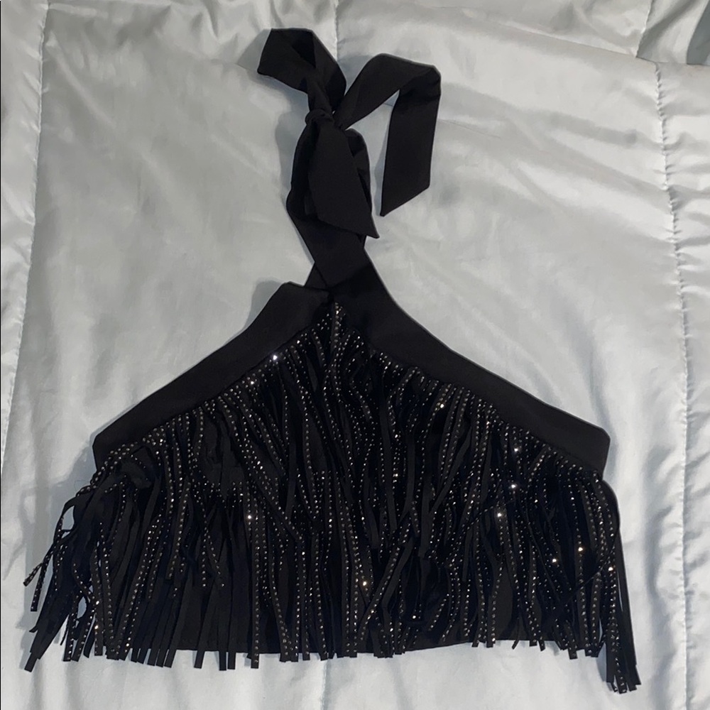 Black Halter Top with Rhinestones
